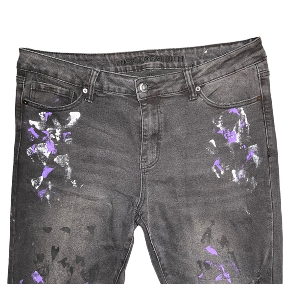 Rue21 Premium Paint Splatter Distressed Skinny Jeans in Washed Black Size 36/32 - Picture 2 of 4